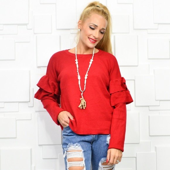 Sweaters - CHIC DOLLZ Red Ruffled Sweater